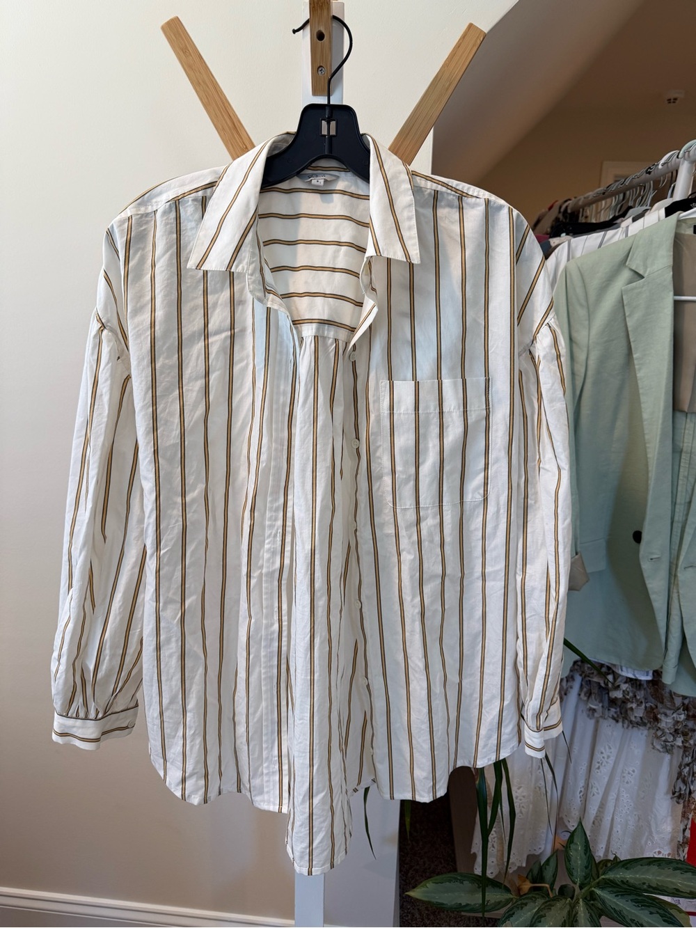 Rails White Button-Down Shirt with Tan Stripes